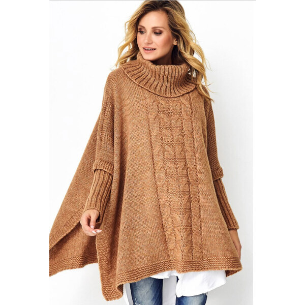 Fashionweek Pletené dámske pončo sveter s rolákom LUNA 48750477