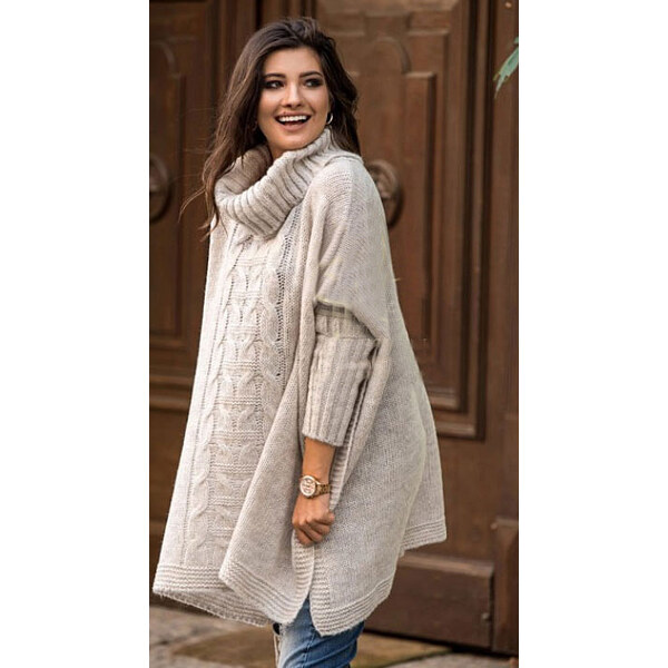 Fashionweek Pletené dámske pončo sveter s rolákom LUNA 48750483