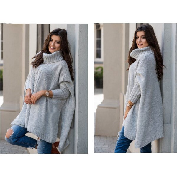 Fashionweek Pletené dámske pončo sveter s rolákom LUNA 48750482