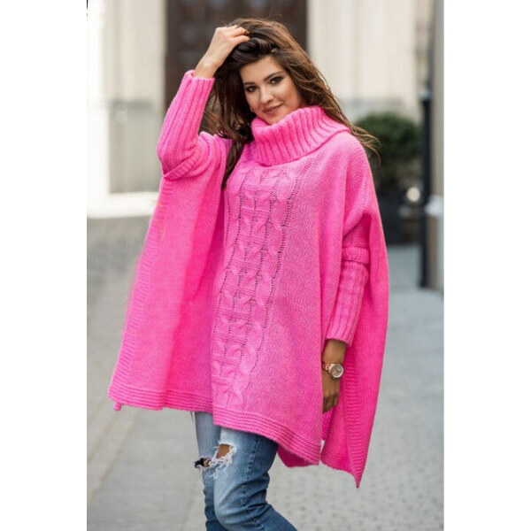 Fashionweek Pletené dámske pončo sveter s rolákom LUNA 48750479