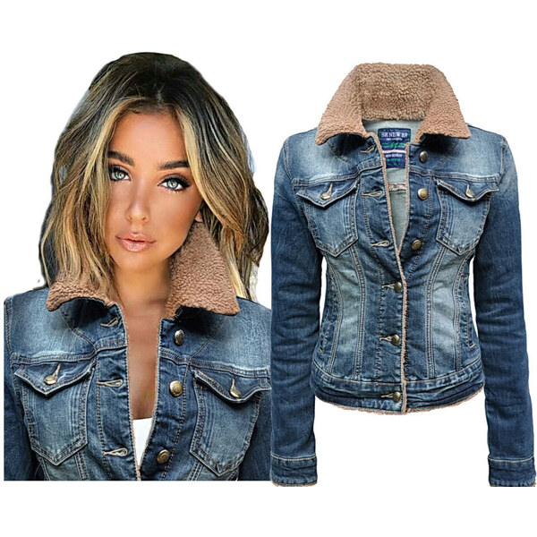 Fashionweek Dámska džínsová bunda s ozdobným lemom s kožušinkou FA159 48751044