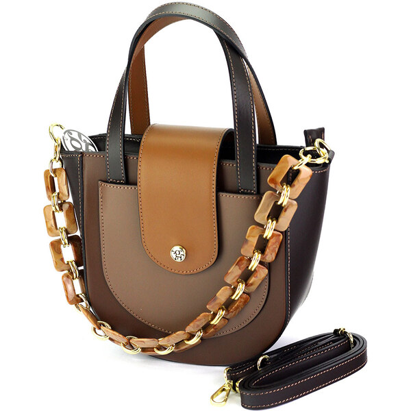 Hnedá kombinovaná kožená kabelka Gregorio s plastovou rúčkou 63457690