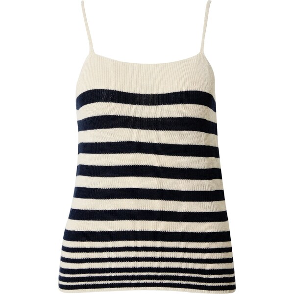 VERO MODA Vyšívaný top NEWLEXSUN béžová / námornícka modrá 54316472