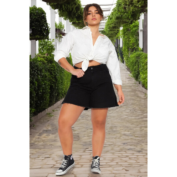 Trendyol Curve Čierne nohy s vysokým pásom so strapcami Strapce Široké 43790144