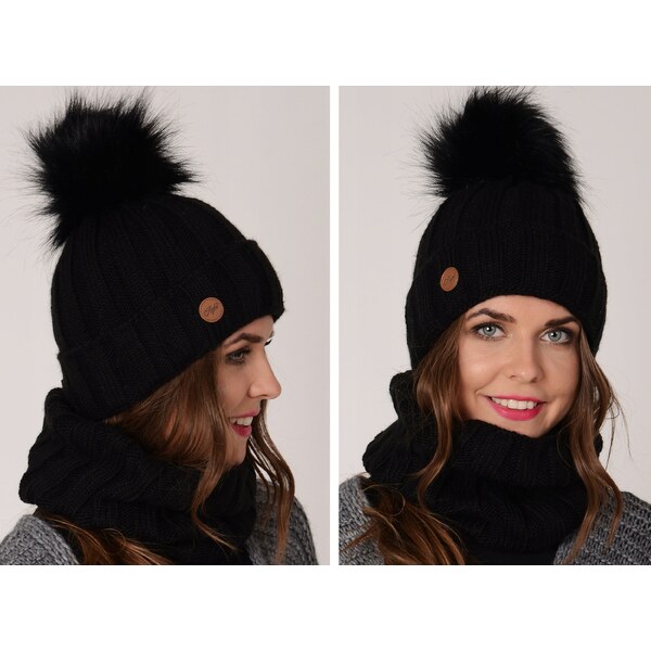 Zimný set čepice s bambulí a šál, pletený tunel ZIZI17/K7 48750463