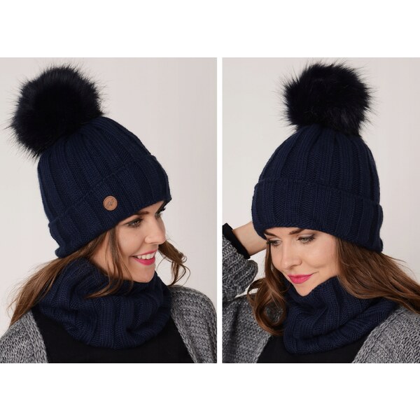 Zimný set čepice s bambulí a šál, pletený tunel ZIZI17/K7 48750464