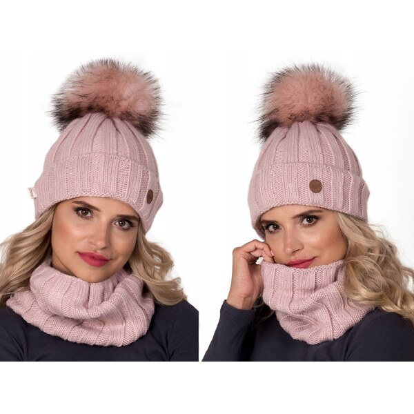 Zimný set čepice s bambulí a šál, pletený tunel ZIZI17/K7 48750458