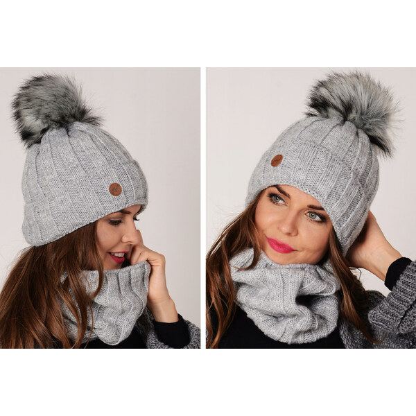 Zimný set čepice s bambulí a šál, pletený tunel ZIZI17/K7 48750462