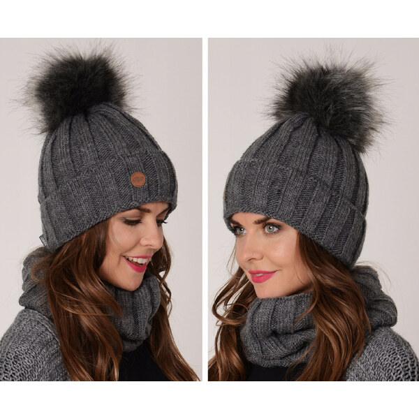 Zimný set čepice s bambulí a šál, pletený tunel ZIZI17/K7 48750460