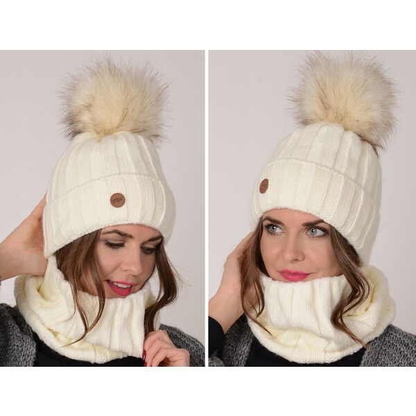 Zimný set čepice s bambulí a šál, pletený tunel ZIZI17/K7 48750459