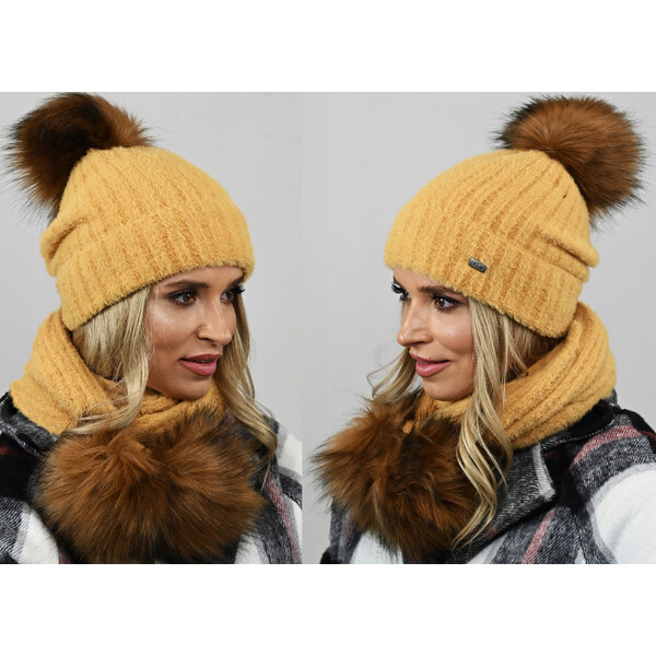 Fashionweek Exkluzívny alpakový zimný set čiapky a šál s brmbolcami 48751575