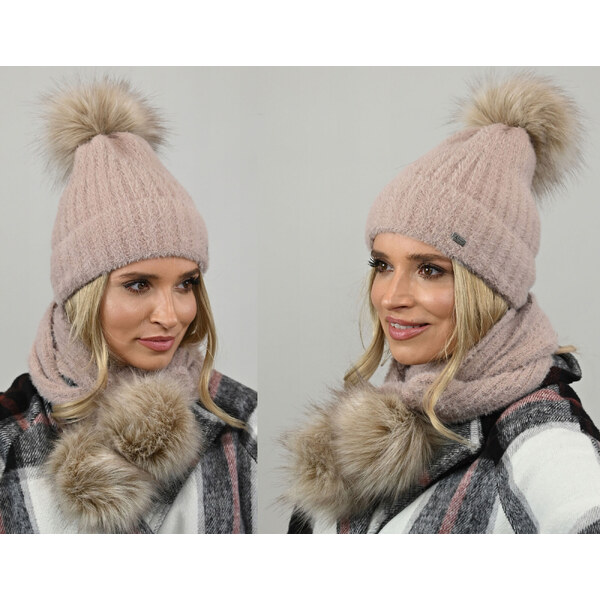 Fashionweek Exkluzívny alpakový zimný set čiapky a šál s brmbolcami 48751567