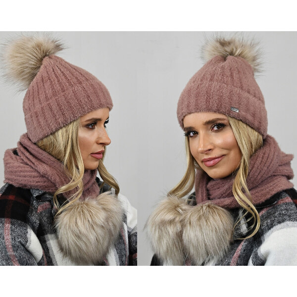 Fashionweek Exkluzívny alpakový zimný set čiapky a šál s brmbolcami 48751578