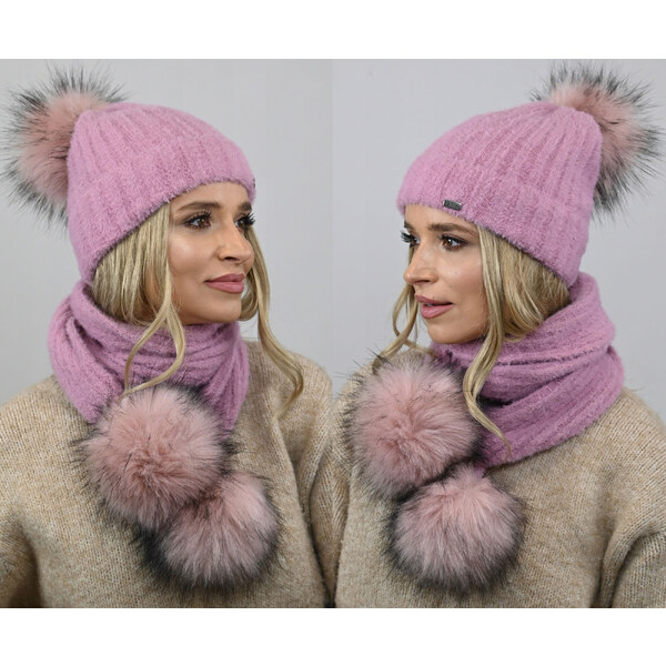 Fashionweek Exkluzívny alpakový zimný set čiapky a šál s brmbolcami 48751566