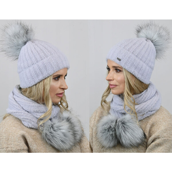 Fashionweek Exkluzívny alpakový zimný set čiapky a šál s brmbolcami 48751568