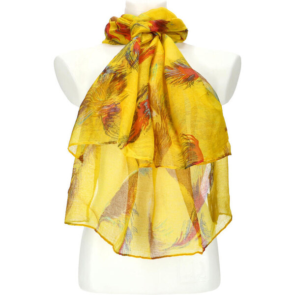 Cashmere Dámska letná farebná šatka v motíve pierok 188x71 cm žltá 50762999