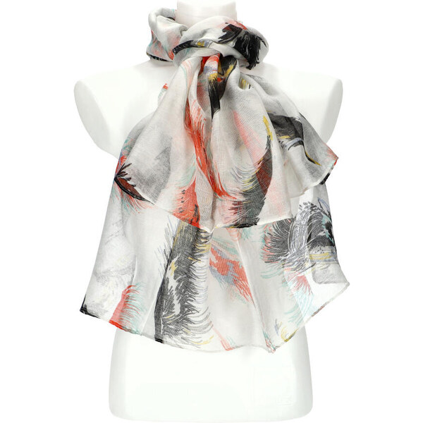 Cashmere Dámska letná farebná šatka v motíve pierok 188x71 cm čierna 50763000