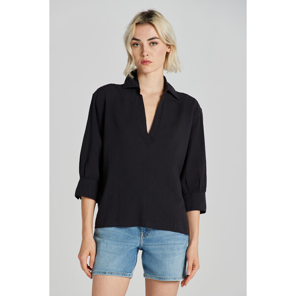 BLÚZKA GANT REL SEERSUCKER STRIPE POPOVER BLACK 50828333