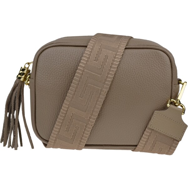 Hnedá kožená talianska crossbody kabelka Bala Taupe Scura s prídavným 50860626