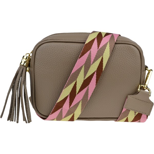 Hnedá kožená talianska crossbody kabelka Bala Taupe Scura s prídavným 50860638