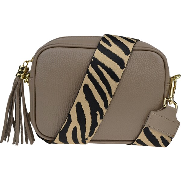 Hnedá kožená talianska crossbody kabelka Bala Taupe Scura s prídavným 50860639