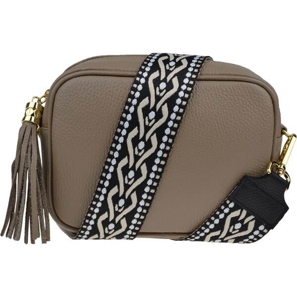 Hnedá kožená talianska crossbody kabelka Bala Taupe Scura s prídavným 50860640