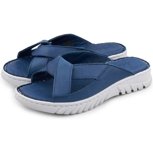 Vlnka Dámske kožené šľapky Klaudia tmavo modrá veľkosti obuvi - 50873864