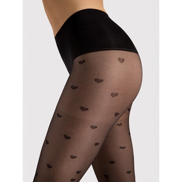 BASIC Čierne sťahujúce silonky so vzorom srdiečok Fiore F 5007 52671358