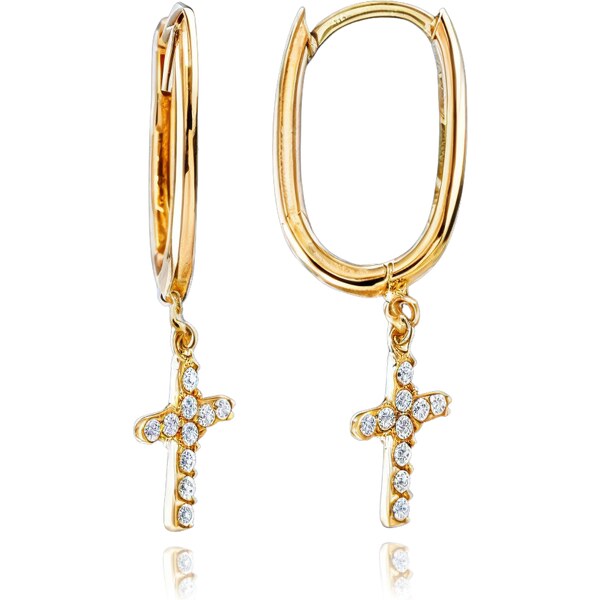 OLIVIE MINET Moderné zlaté náušnice krížiky s bielymi zirkónmi Au 585 60964857