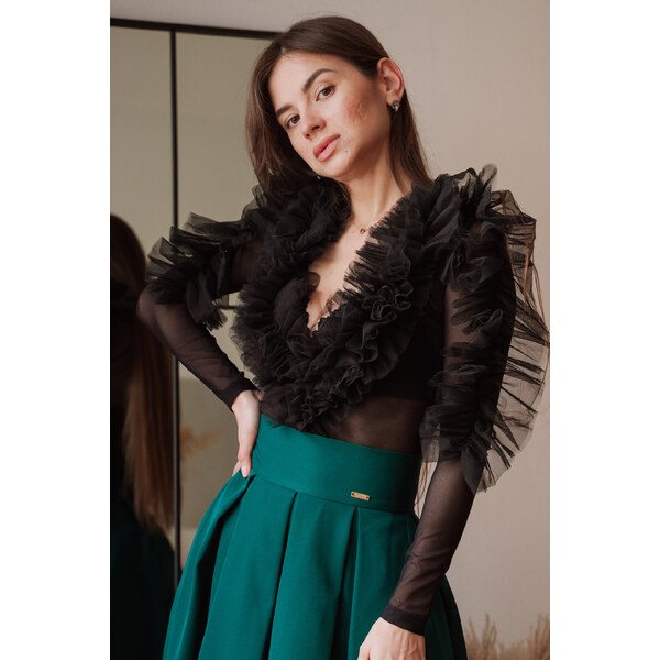 miadresses.sk Čierne tylové body s nariaseným lemom 49302473