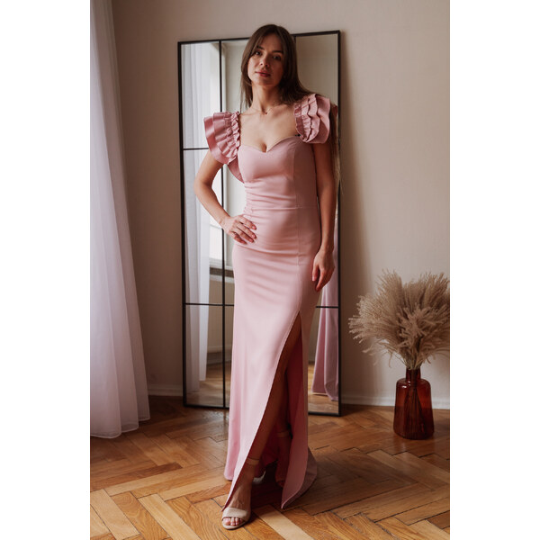 miadresses.sk Staroružové priliehavé šaty s volánikovými rukávmi 49358193