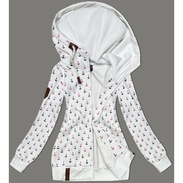6&8 Fashion Biela teplá mikina bez zipsu so vzorom kotvy (2307) 67130978