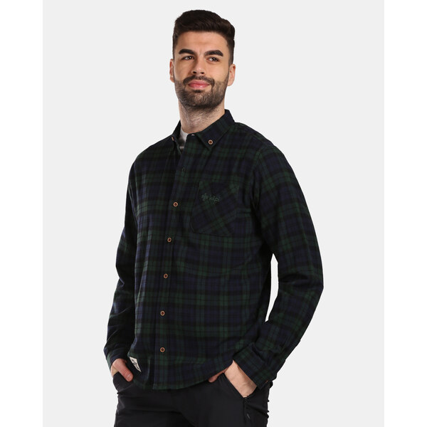 Pánska športová flanelová košeľa Kilpi FLANNY-M tmavo zelená 50973576