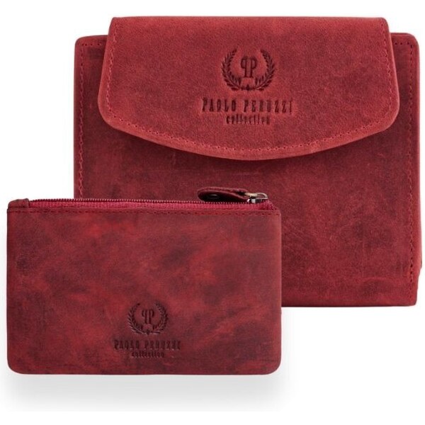 Paolo Peruzzi Dámska kožená peňaženka a kľúčenka | červená ZUP-40-HR 37494664