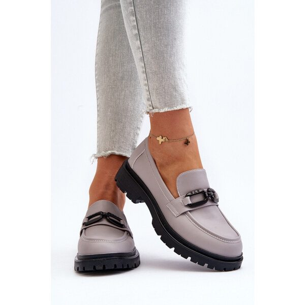 Dámske kožené mokasíny 66616 GR Svetlo šedé s čiernou - VINCEZA 50979925