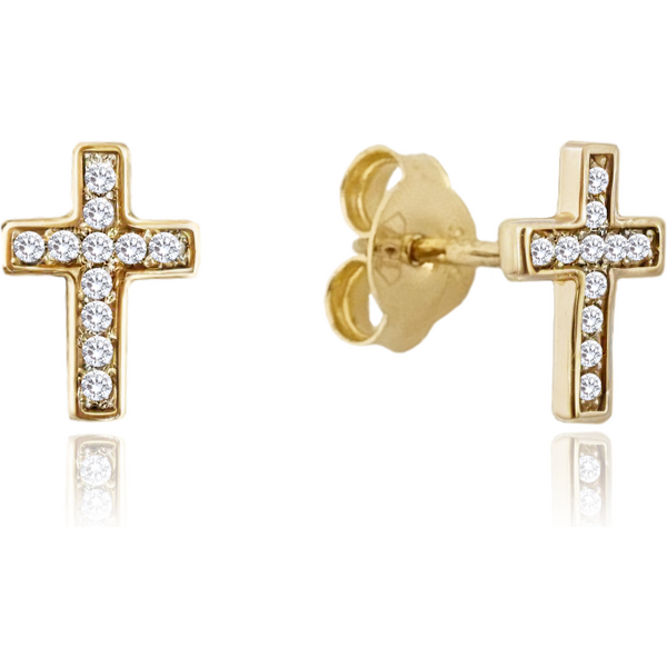 OLIVIE MINET Zlaté náušnice krížiky s bielymi zirkónmi Au 585/1000 60964887