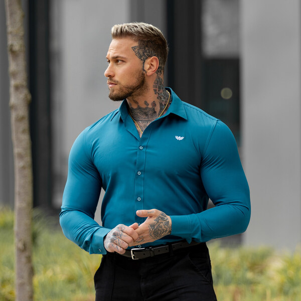 Strečová košeľa Iron Aesthetics Slim Stretch, smaragdová 51002788