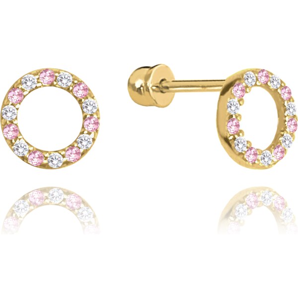 OLIVIE MINET Zlaté náušnice s bílými a růžovými zirkony Au 585/1000 65013914