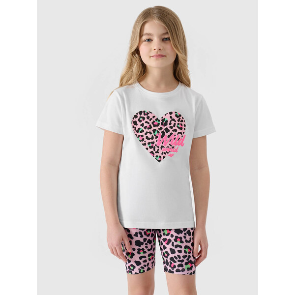 Girls T-shirt with 4F print - white 51064170