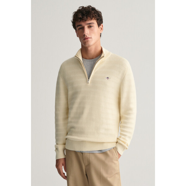 SVETER GANT STRIPE TEXTURED COTTON H-ZIP CREAM 48836938