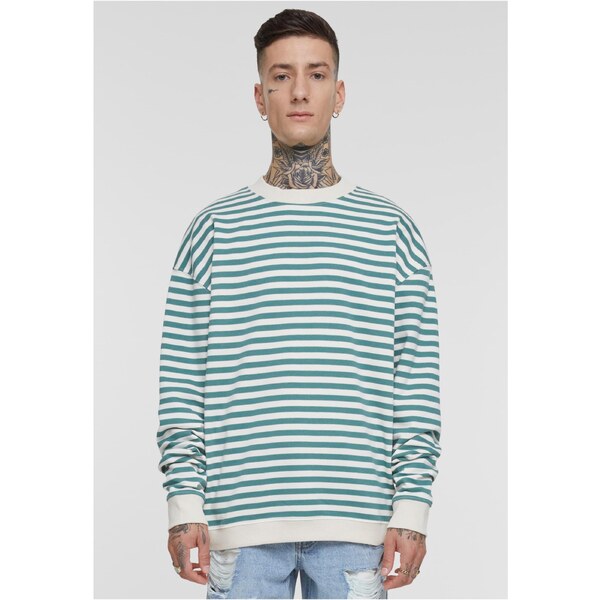 Urban Classics Mens Striped Crewneck Sweatshirt - White Sand/Green 51094392