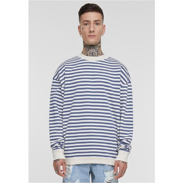 Urban Classics Mens Striped Crewneck Sweatshirt - White Sand/Blue 51094427