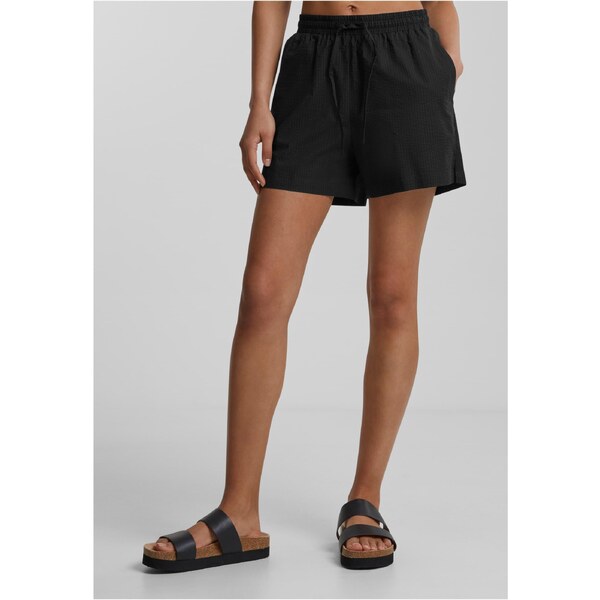 Urban Classics Womens Seersucker Shorts - Black 57753590