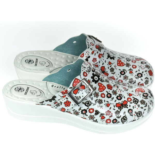 JOHN-C Dámske biele klinové šľapky FLOWERS 51218106