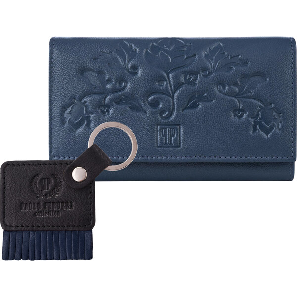 Paolo Peruzzi Kožená peňaženka a kľúčenka ZUP-107-DB | tmavomodrá ZUP 51237643