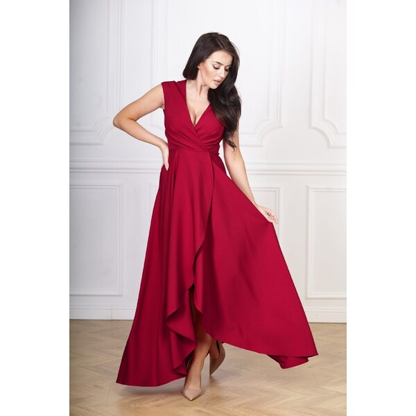 (veľ. 40) Dlhé zavinovacie šaty bez rukávov vínočervené 51237999
