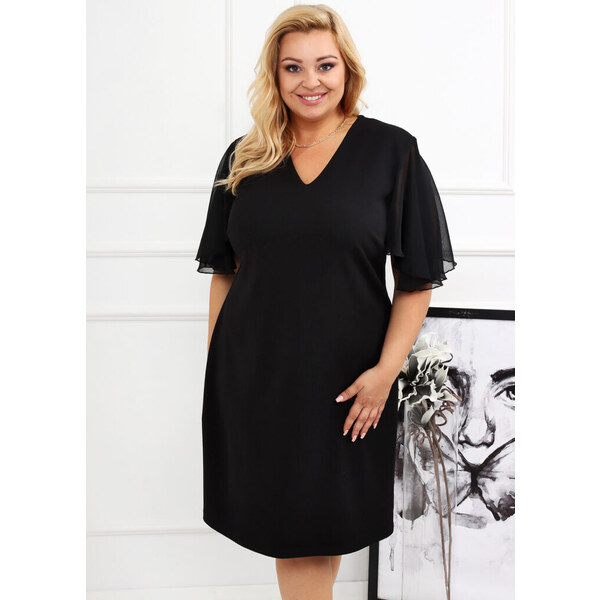 (veľ. 50) Šaty s rozšírenými transparentnými rukávmi čierne 66940361