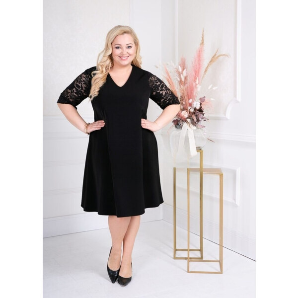 Tunikové šaty s čipkovanými rukávmi čierne 51238100