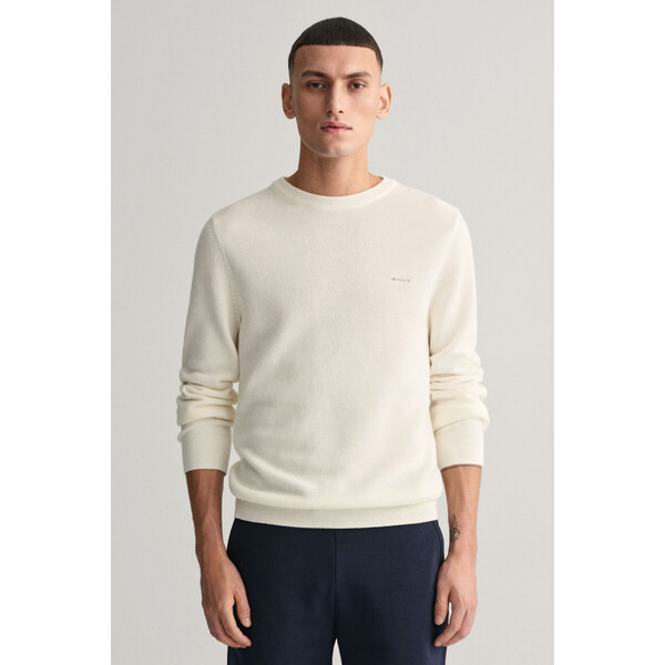 SVETER GANT COTTON PIQUE C-NECK EGGSHELL 48836837