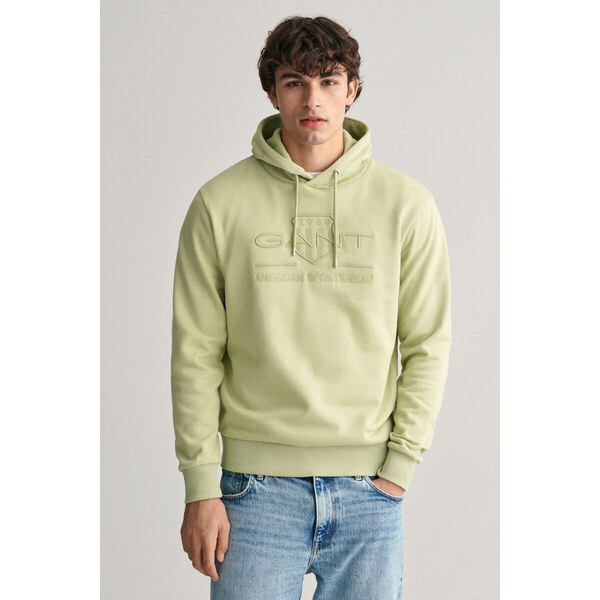 MIKINA GANT REG TONAL SHIELD HOODIE MILKY MATCHA 48836806